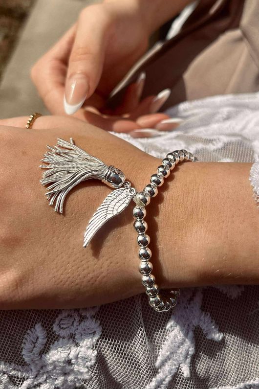 Laundry B Free Spirit Stretch Stacker Bracelet Wing & Tassel Silver /6 